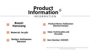 Detailed product information list for acrylic Halloween themed hair claw clip accessories