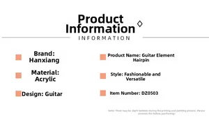 Detailed specifications for acrylic guitar hair claw clip showing style and dimensions
