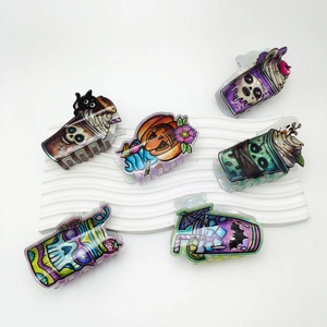 Halloween Holographic Acrylic Hair Claw Clips Ghost Pumpkin Skeleton Skull Beverage Cup Bat Hair Clips For Women Party