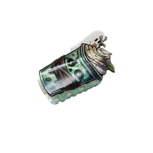 Halloween holographic drink cup hair claw clip with ghost and pumpkin decorations