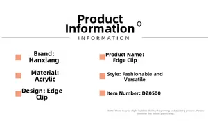 Detailed specifications for acrylic hair clip featuring classic black and white style