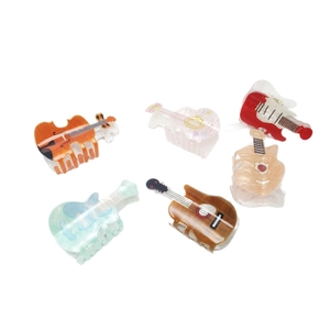 6-pack violin and guitar shape hair claws in assorted glossy translucent colors for women