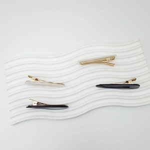 Set of 4 minimalist black and marble acrylic duckbill hair clips with gold metal bases
