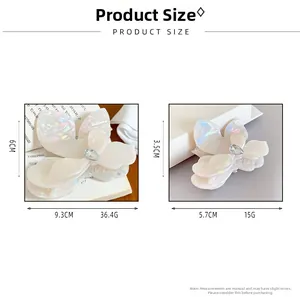Size guide for acetate butterfly hair claws in large and small variants with dimensions