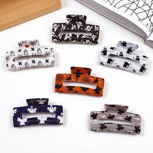 Halloween Ghost Bat Print Hair Claw Clips For Women Faux Acetate Square Large Hair Shark Clips Holiday Party Hair Accessories