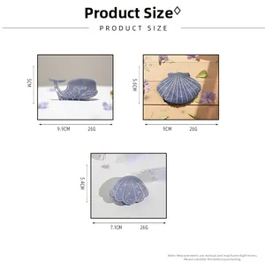 Detailed size specifications for lavender whale and shell hair clips with dimensions