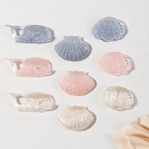 Cute Marine Whale Shell Hair Claw Rhinestone PVC Acetate Texture Mermaid Style Shark Hair Clip For Women Sweet Hair Accessories