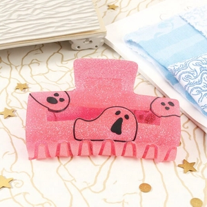 Pink glitter Halloween ghost claw clip with cute spirits and shimmering finish for women
