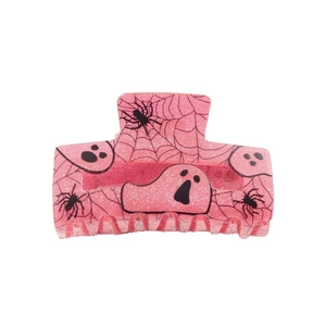 Pink glitter Halloween ghost and spider web hair claw clip accessory for women