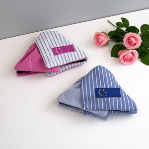 Triangle striped fabric hair claw clips with smiley patch for thick hair set of two
