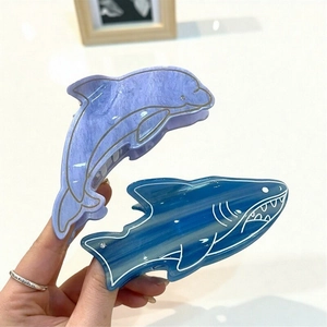 Simpatica Molletta per Capelli a Forma di Balena Squalo Delfino in Acetato con Motivo Marmo Occhi di Strass Accessori Capelli Donna