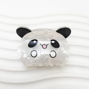 Pince à cheveux panda mignonne en acrylique avec texture fleurie nacrée noir et blanc