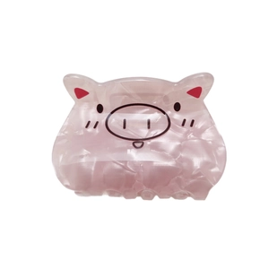 Pince à cheveux mignonne cochon rose en acrylique avec texture marbrée pour femmes