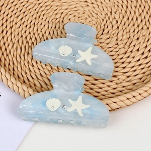 Ocean Series Acetate Hair Claw Starfish Shell Rhinestone Marble Texture Large Hair Clip For Beach Vacation Women Styling