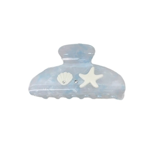 Starfish and seashell blue marble hair claw clip with rhinestones for ocean style