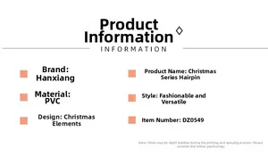 Tableau de spécifications détaillé pour pinces à cheveux de Noël en PVC et style