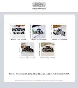 Detailed size chart showing rectangle leopard print and cow pattern acrylic hair claws