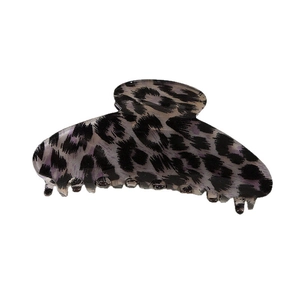 Elegant rectangular hair claw clip with leopard animal print pattern and resin finish