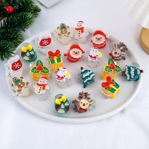Christmas Mini Resin Hair Claws Santa Claus Reindeer Christmas Tree Snowman Hair Clips For Women Girls Holiday Party Hair Accessories