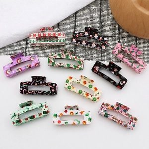 Pinces à Cheveux Rectangulaires Thème de Noël Père Noël Renne Flocon de Neige Imprimé PVC Shark Clip Femme Accessoires Cheveux Noël