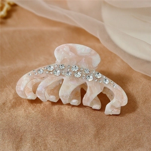 Elegant marble pink hair claw clip with rhinestones for ponytail and bun hairstyles