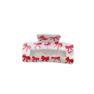 Rectangle hair claw clip with sweet cherry ribbon patterns for elegant styling