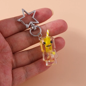 Luminous robot drink keychain in yellow resin with silver star hook for bags