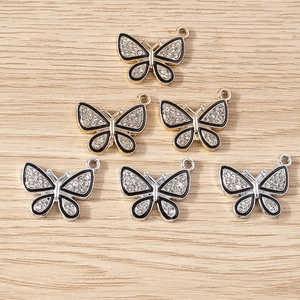 Pendentifs papillon étincelants en émail noir et strass pour la création de bijoux DIY