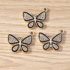 Pendentifs papillon étincelants plaqués or et émail noir pour création de bijoux