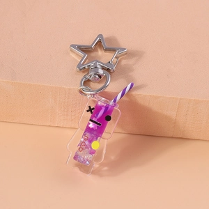 Star metal clip with creative liquid flowing glitter sand inside purple bottle charm