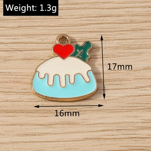 Detail of 17mm dessert pudding charm with blue base and red heart for DIY jewelry making