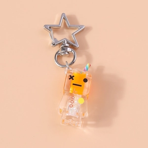 Detailed view of creative luminous drink keychain with star clasp and glitter elements