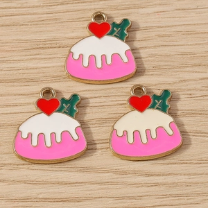 DIY food pendant charms featuring pink cartoon pudding with white glaze and red heart