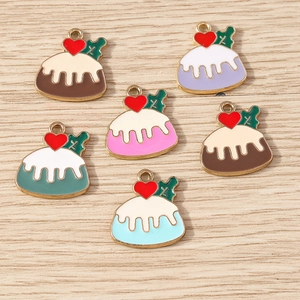Alloy Enamel Christmas Pudding Cupcake Pendants With Heart Holly Leaf For DIY Jewelry Making Necklaces Bracelets Charms