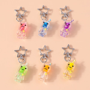 Robot Beverage Bottle Quicksand Keychain Liquid Glow In The Dark Bag Charm Star Clasp Cute Gift For Women Kids Accessory