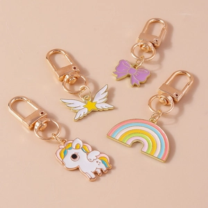 Ensemble porte-clés licorne arc-en-ciel avec pendentifs papillon pour sacs