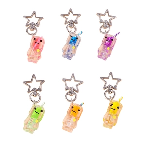 Luminous beverage keychain set with six colors and liquid quicksand in acrylic