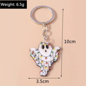 Ghost keychain detail with colorful light bulb pattern showing 10cm size dimensions