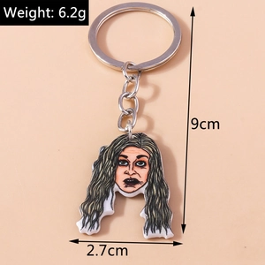 Detailed view of Halloween keychain with acrylic character pendant and size measurements