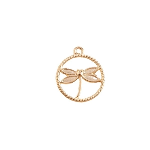 Minimalist round dragonfly pendant in rose gold finish for DIY bracelet and necklace making