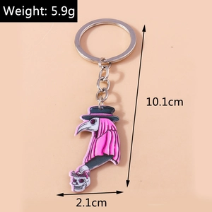 Detailed view of Plague Doctor keychain with measurements 10.1cm and 5.9g weight