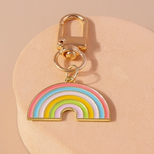 Détail d'un porte-clés arc-en-ciel en émail coloré avec fermoir mousqueton doré élégant
