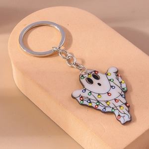 Creative Halloween ghost keychain with festive lights pattern on acrylic pendant