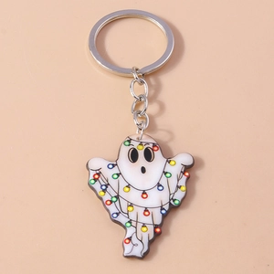 Creative Halloween ghost keychain with colorful light bulbs and silver metal ring