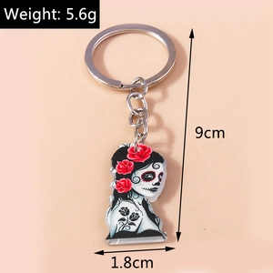 Detail view of Sugar Skull acrylic keychain with size markings and weight parameters