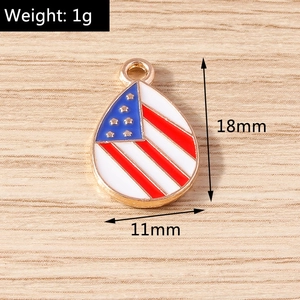 Detailed view of teardrop US flag enamel charm showing 18x11mm dimensions and 1g weight