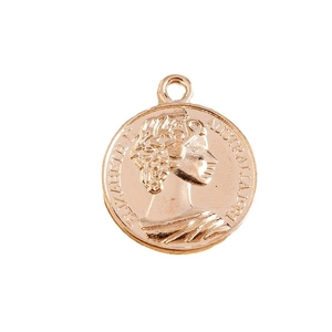 Pendentif pièce romaine or rose avec relief Elizabeth II et gravure Australie 1981