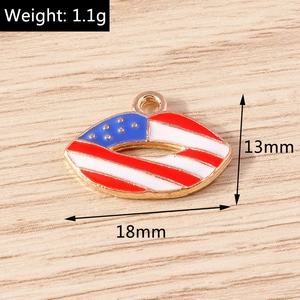 Lip-shaped enamel pendant featuring the American flag pattern, size 18mm by 13mm