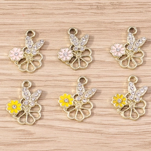 Pendentifs papillon fleur en strass pour création bijoux DIY rose et jaune