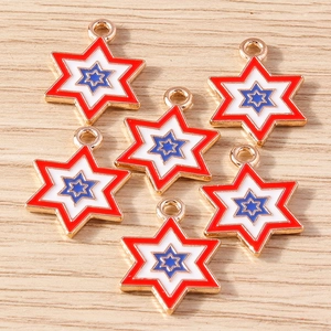 Star of David pendants with red white and blue enamel and gold metal frame for DIY jewelry